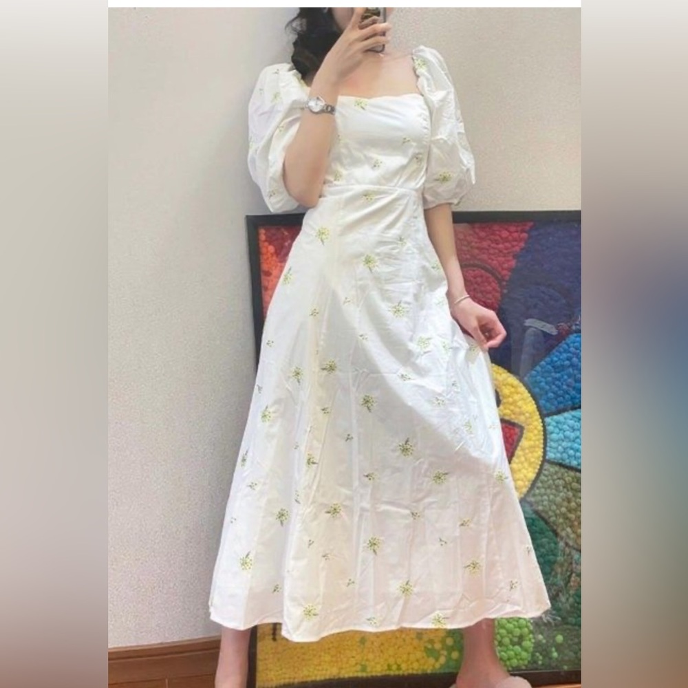 #106 - ZARA White Embroidered Poplin Long Dress -  Size Small - Picture 8 of 15